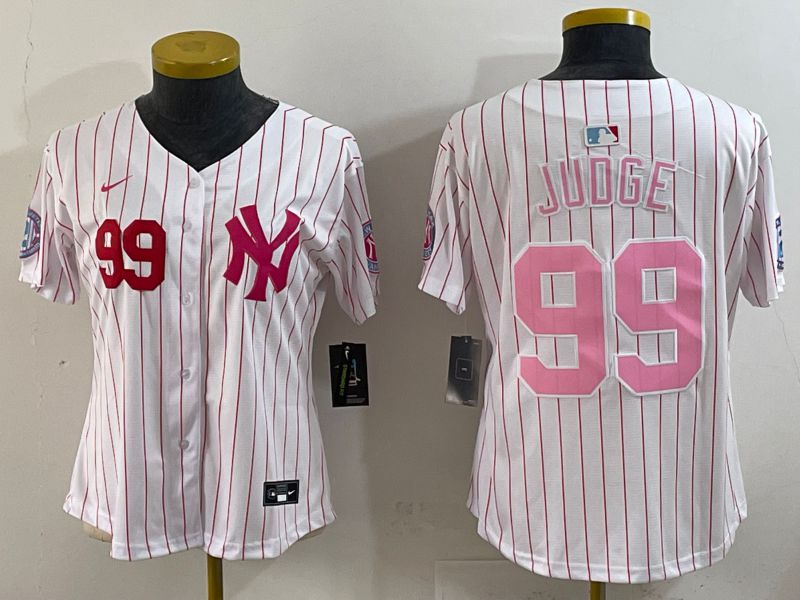 Women 2025 New York Yankees #99 Judge White Stripe Joint Name Nike MLB Jersey style 6202